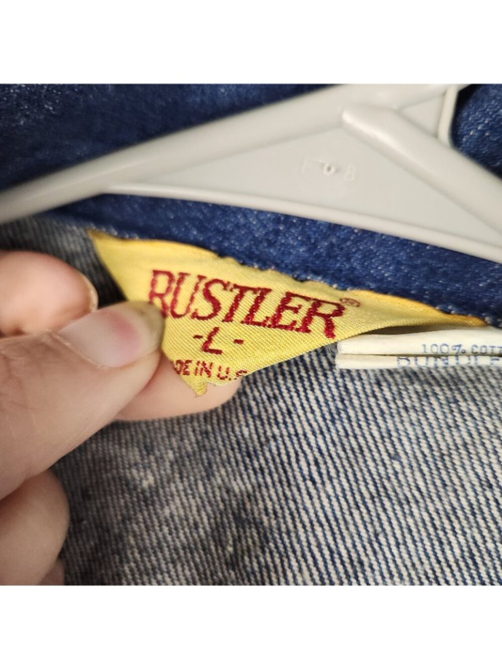 VTG Wrangler Rustler 80's Denim Jacket Tag Large Fit Med USA Made 13oz Trucker - Picture 3 of 15